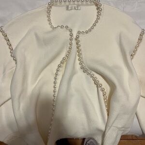 Pearl-Embellished Cream Cardigan